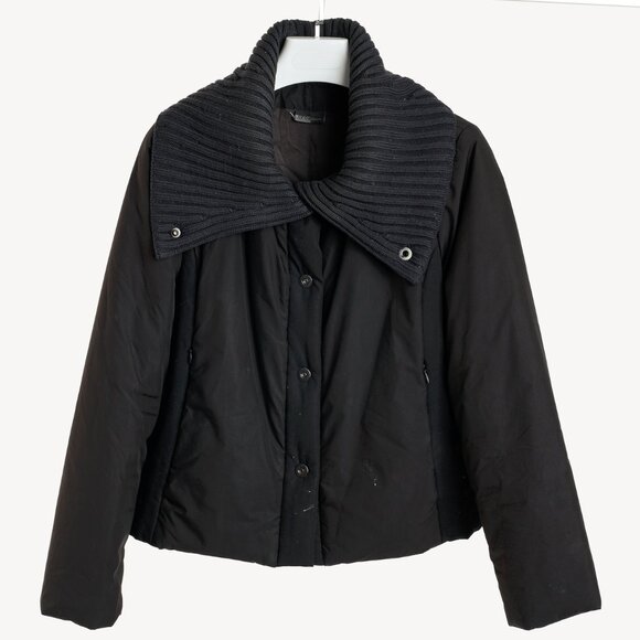 Crea Concept Black Padded Knit-Collar Jacket - Picture 1 of 11